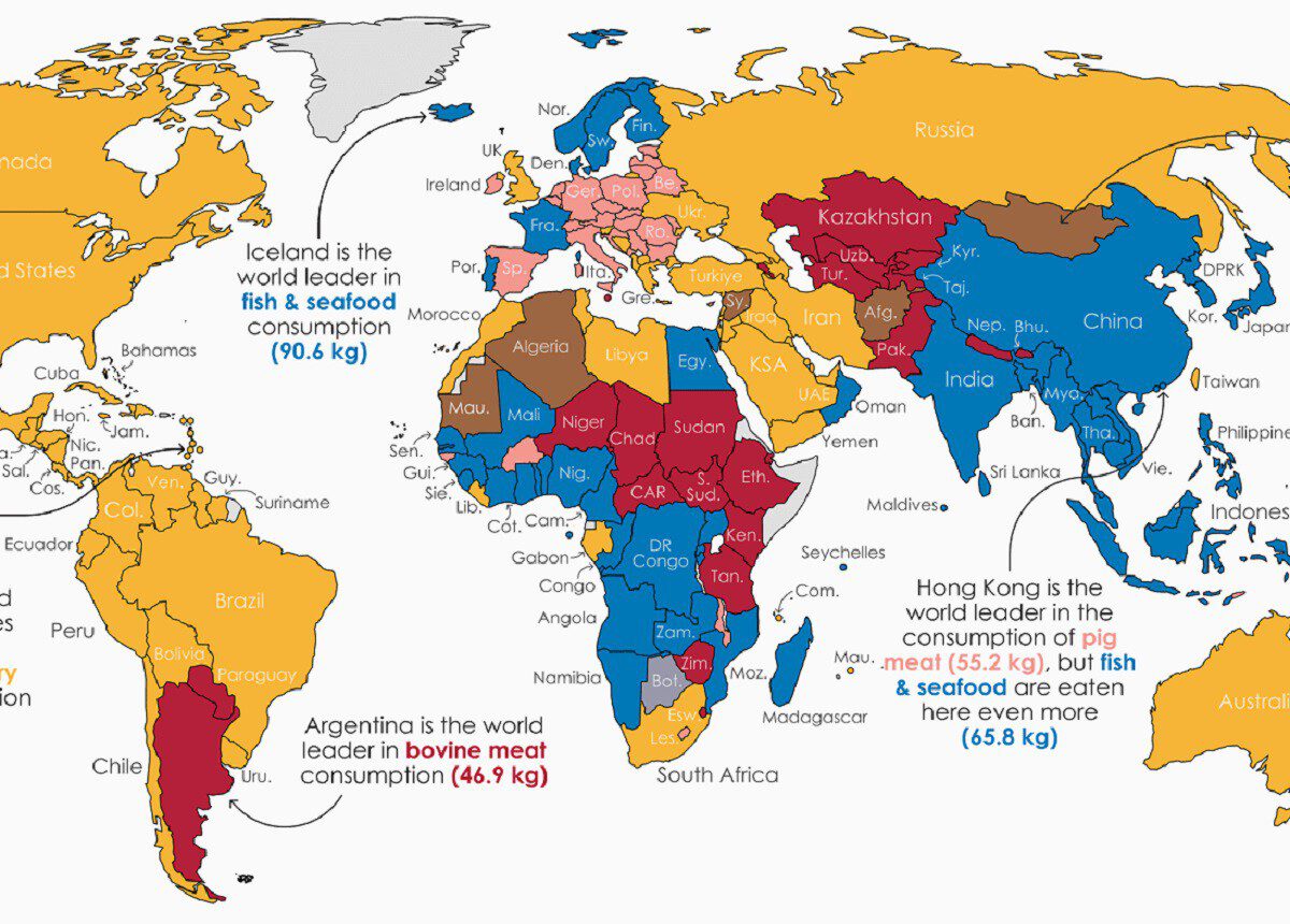 Mapa mundial del consumo de carne de vaca