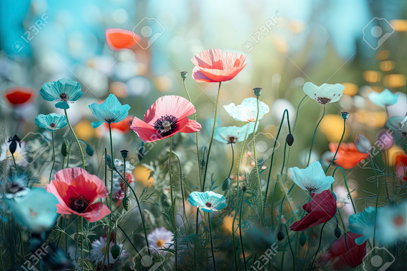 Flores coloridas con mariposas revoloteando cerca