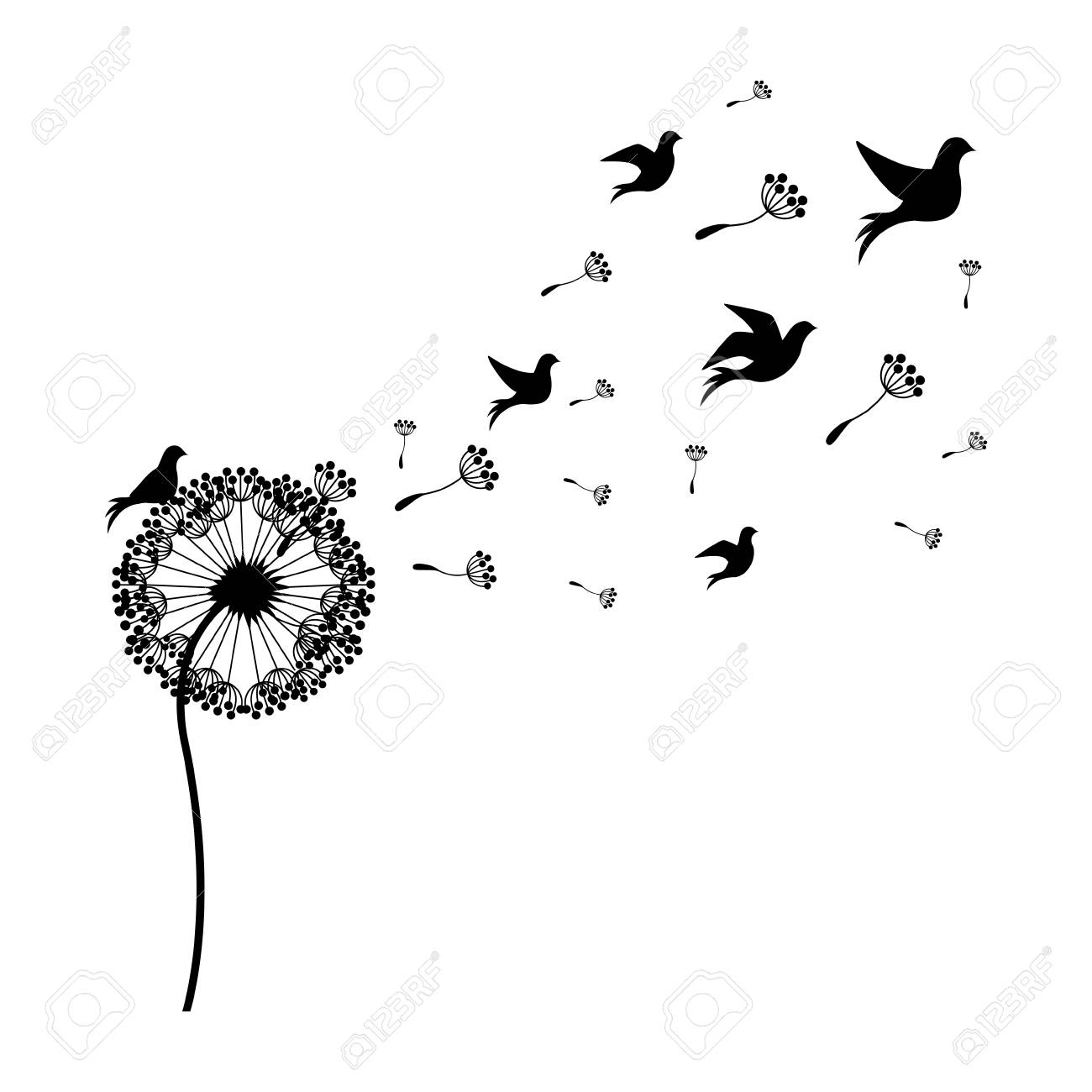 Silueta de diente de león con aves