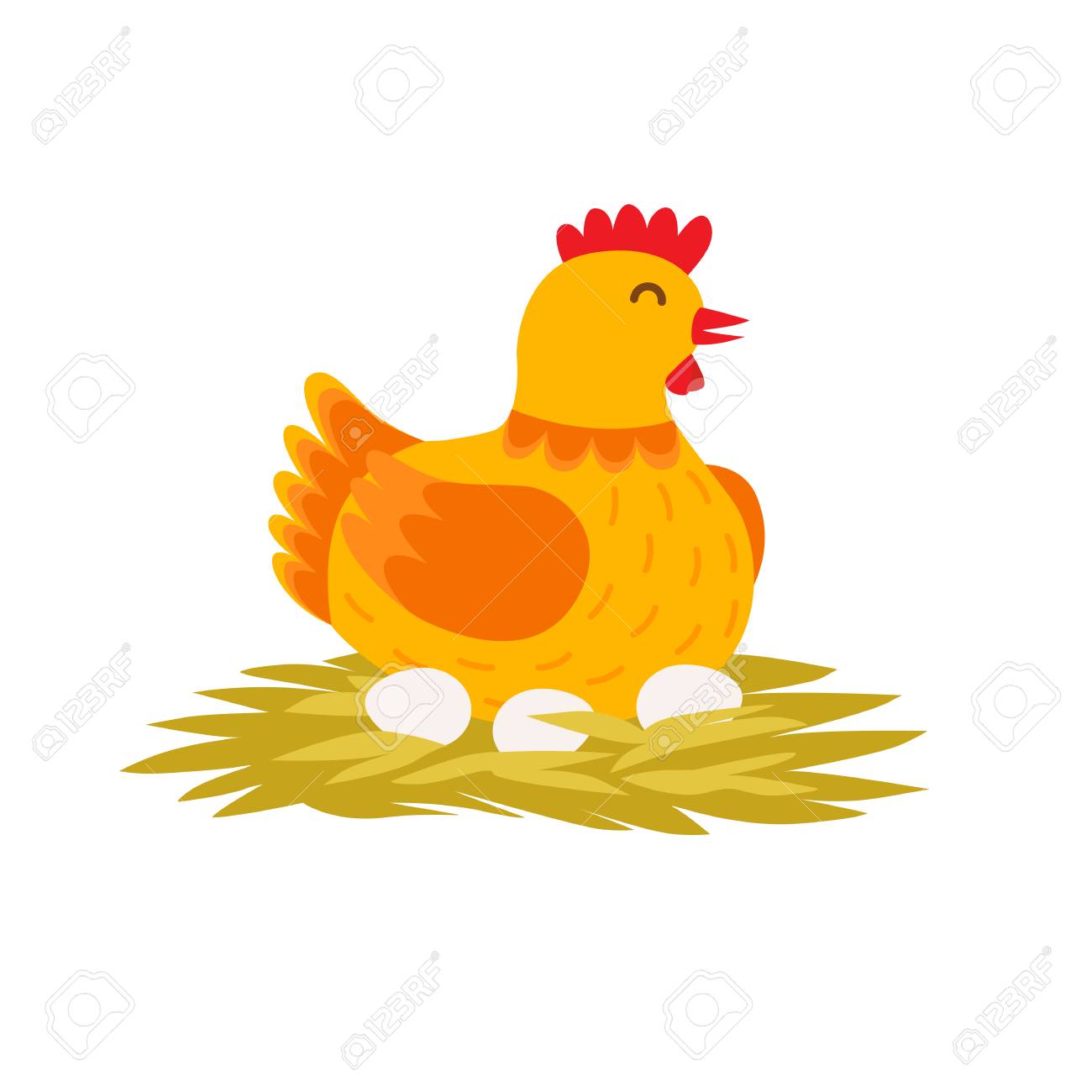 Gallina poniendo huevos en su nido